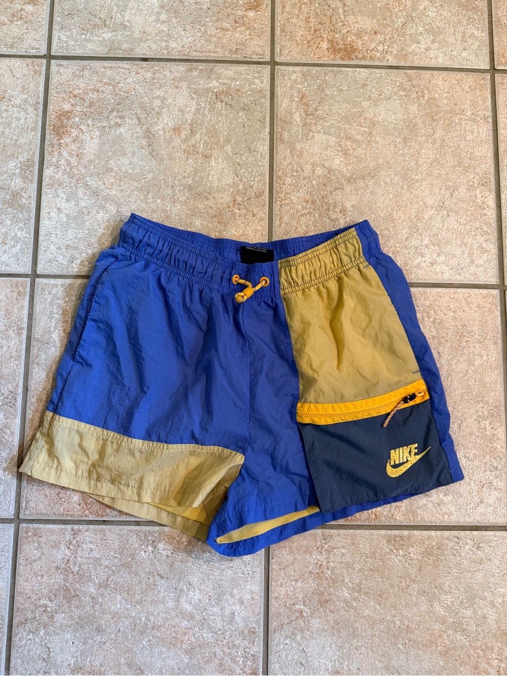 Nike Blue, Olive & Yellow Colorblock Athletic Shorts